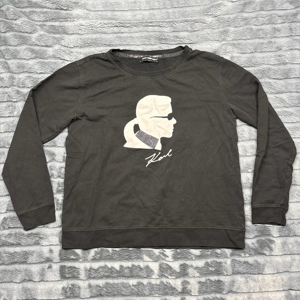 Karl Lagerfeld Paris Mens Black Graphic Profile Logo Sweatshirt Medium 11321